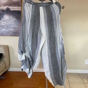 Luukaa Boho Lagenlook Hoolah Linen Palazzo Gypsy Layered Striped‎ Pants size 8